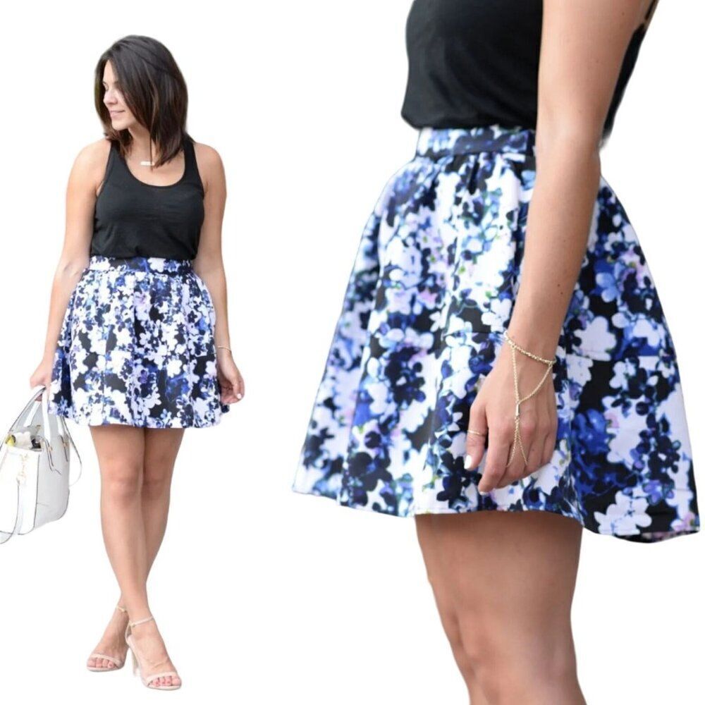 Express Balloon Skirt 10 Blue‎ Floral Aline Full Mini Skater Party Shower